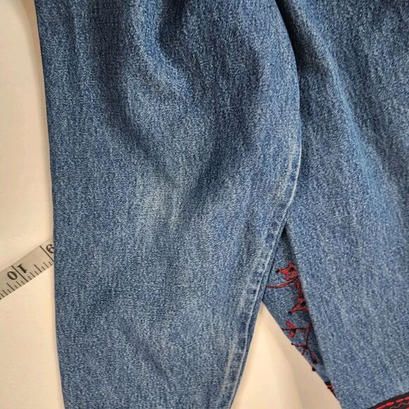 Life Style Denim Embroidered Red Black Floral Button Front Jacket Size S Japan - Picture 7 of 10